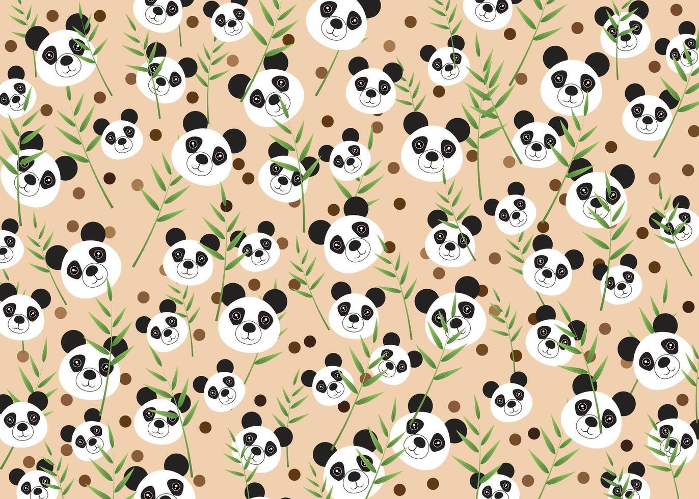 Seamless cute panda with leaves pattern vector