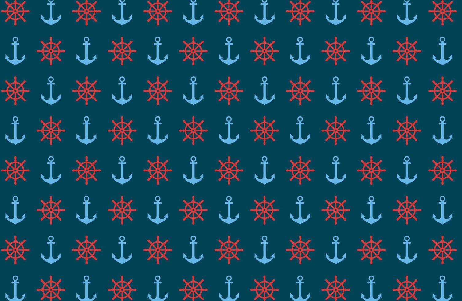 Red ship wheel and blue anchor seamless fabric pattern vector