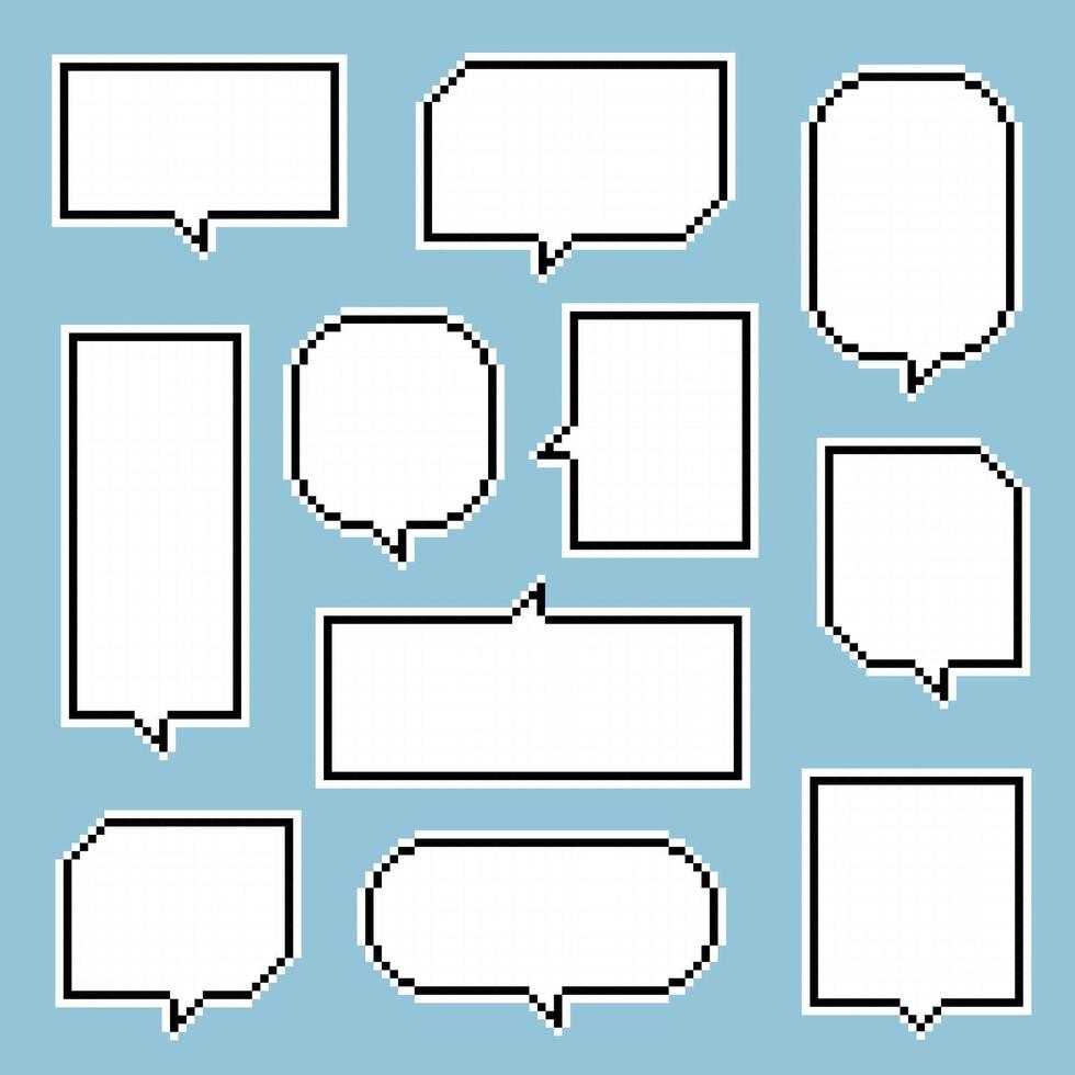 collection set of retro game 8bit pixel art speech bubble balloon black and white color vector