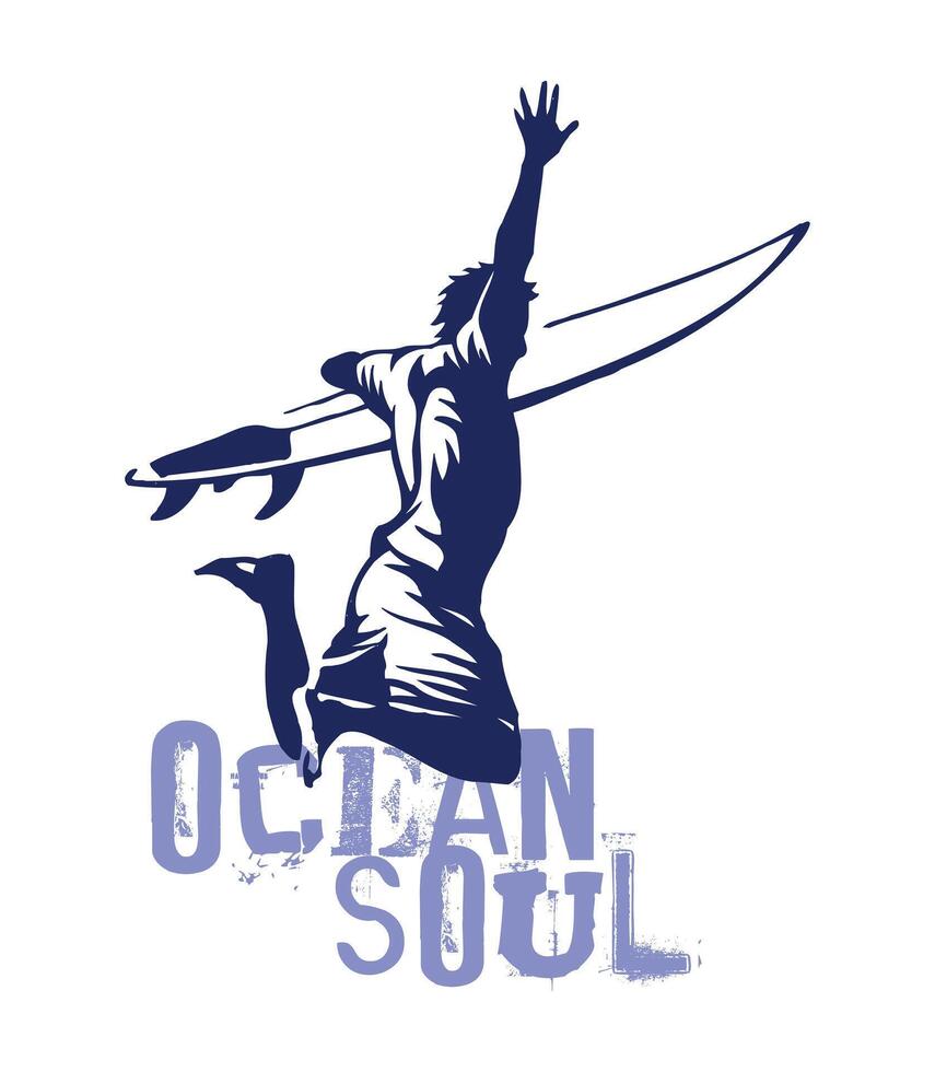 Surfer silhouette illustration jumping. Editable artwork. vector