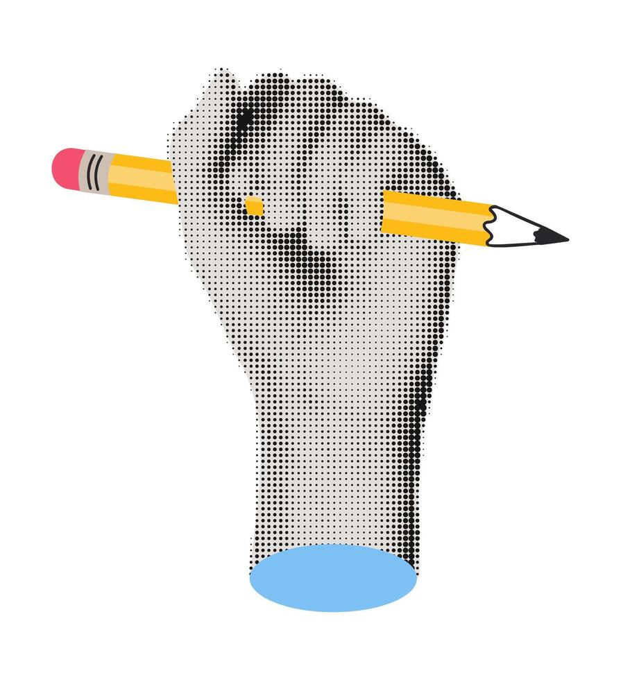 Halftone hand holding yellow pencil collage illustration vector