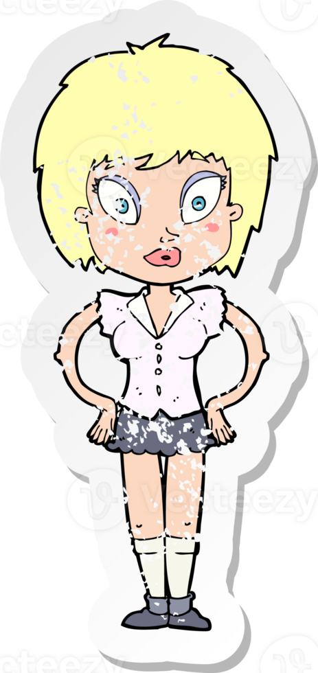 retro distressed sticker of a cartoon pretty girl drawing png