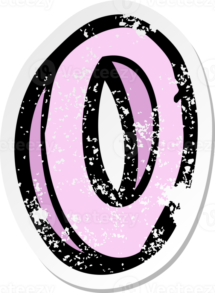 retro distressed sticker of a cartoon letter O drawing png