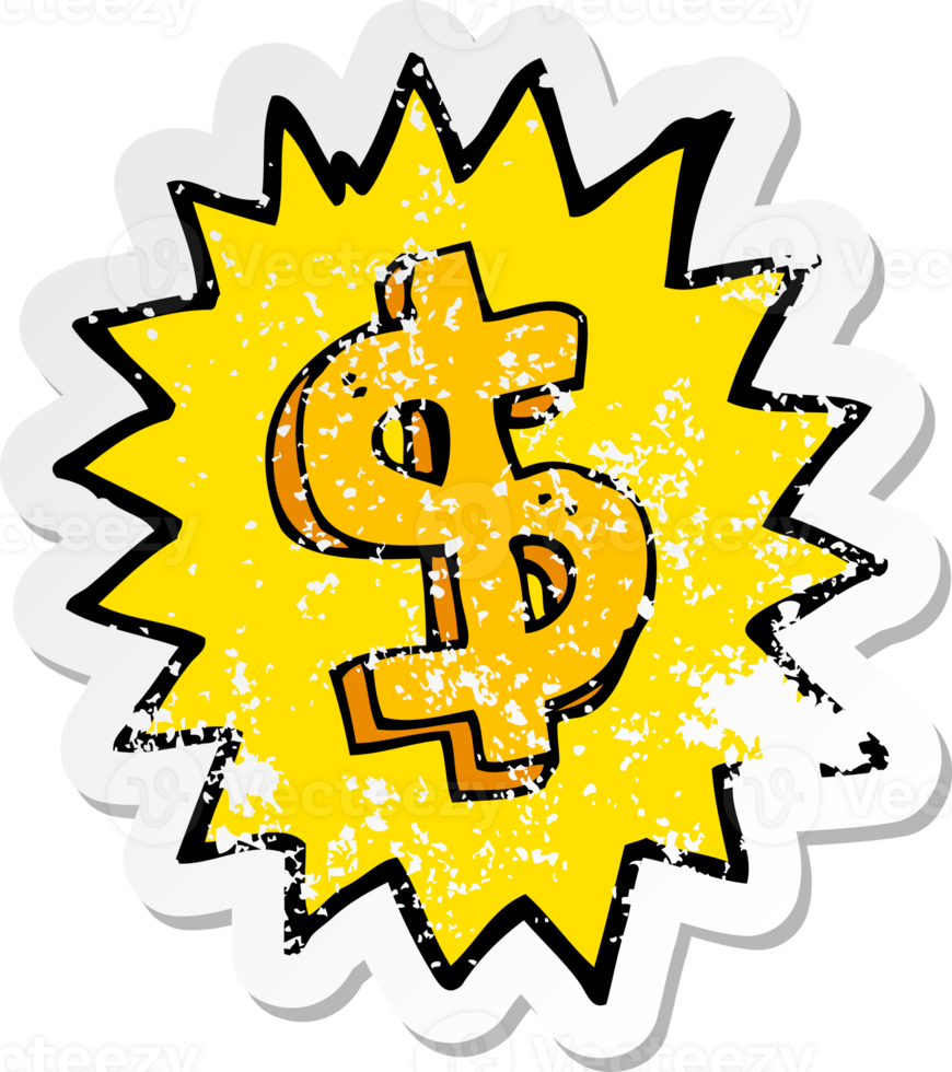 retro distressed sticker of a cartoon dollar symbol drawing png