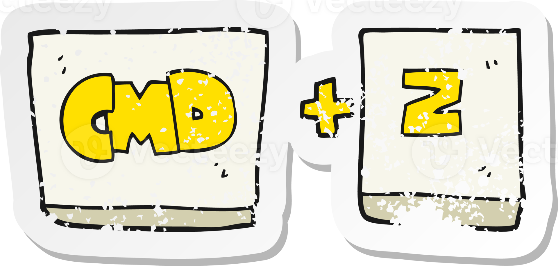 retro distressed sticker of a cartoon command Z function drawing png