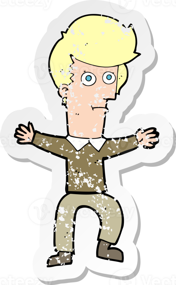retro distressed sticker of a cartoon startled man drawing png