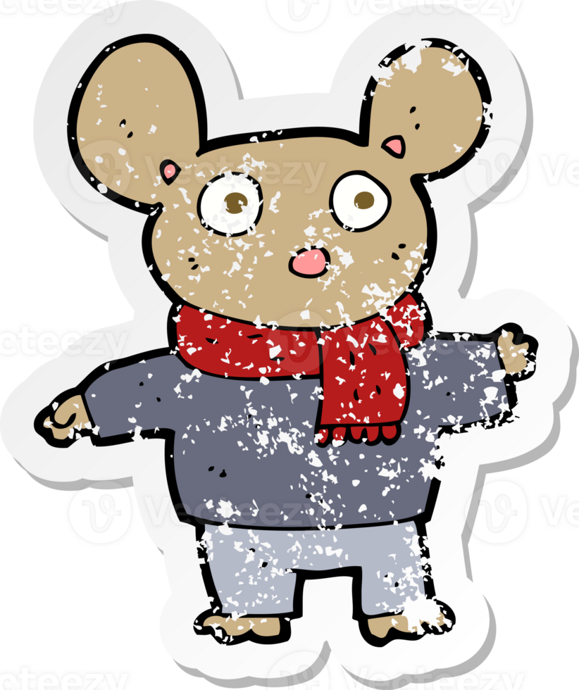 retro distressed sticker of a cartoon mouse in clothes drawing png