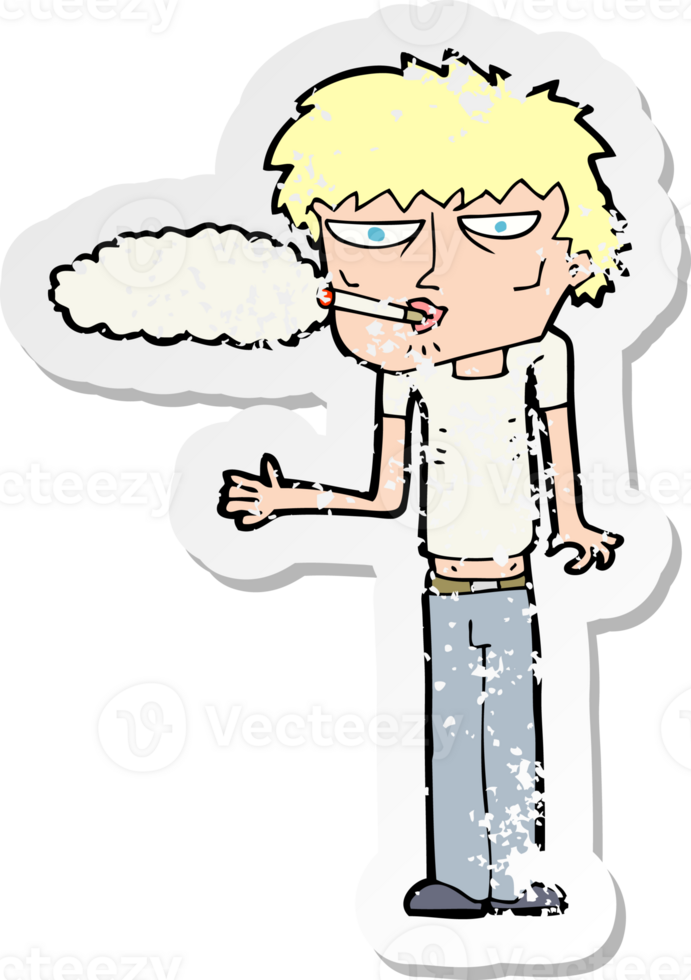 retro distressed sticker of a cartoon smoker drawing png