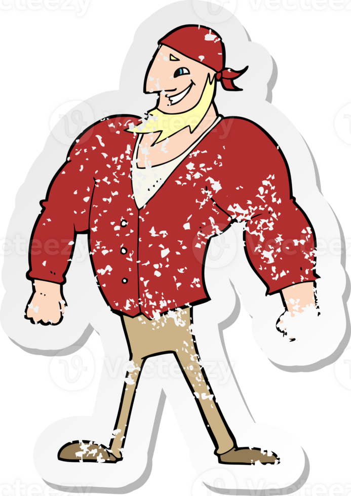 retro distressed sticker of a cartoon manly sailor man drawing png