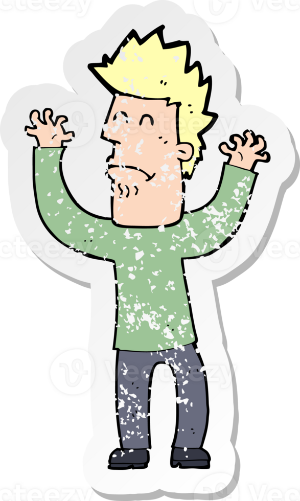retro distressed sticker of a cartoon stresssed man drawing png