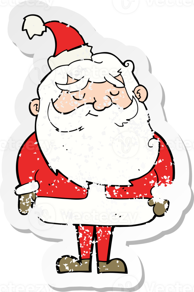 retro distressed sticker of a cartoon santa claus drawing png