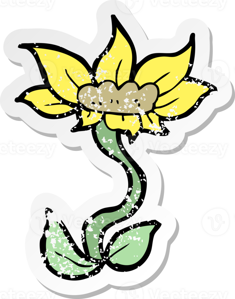 retro distressed sticker of a cartoon flower drawing png