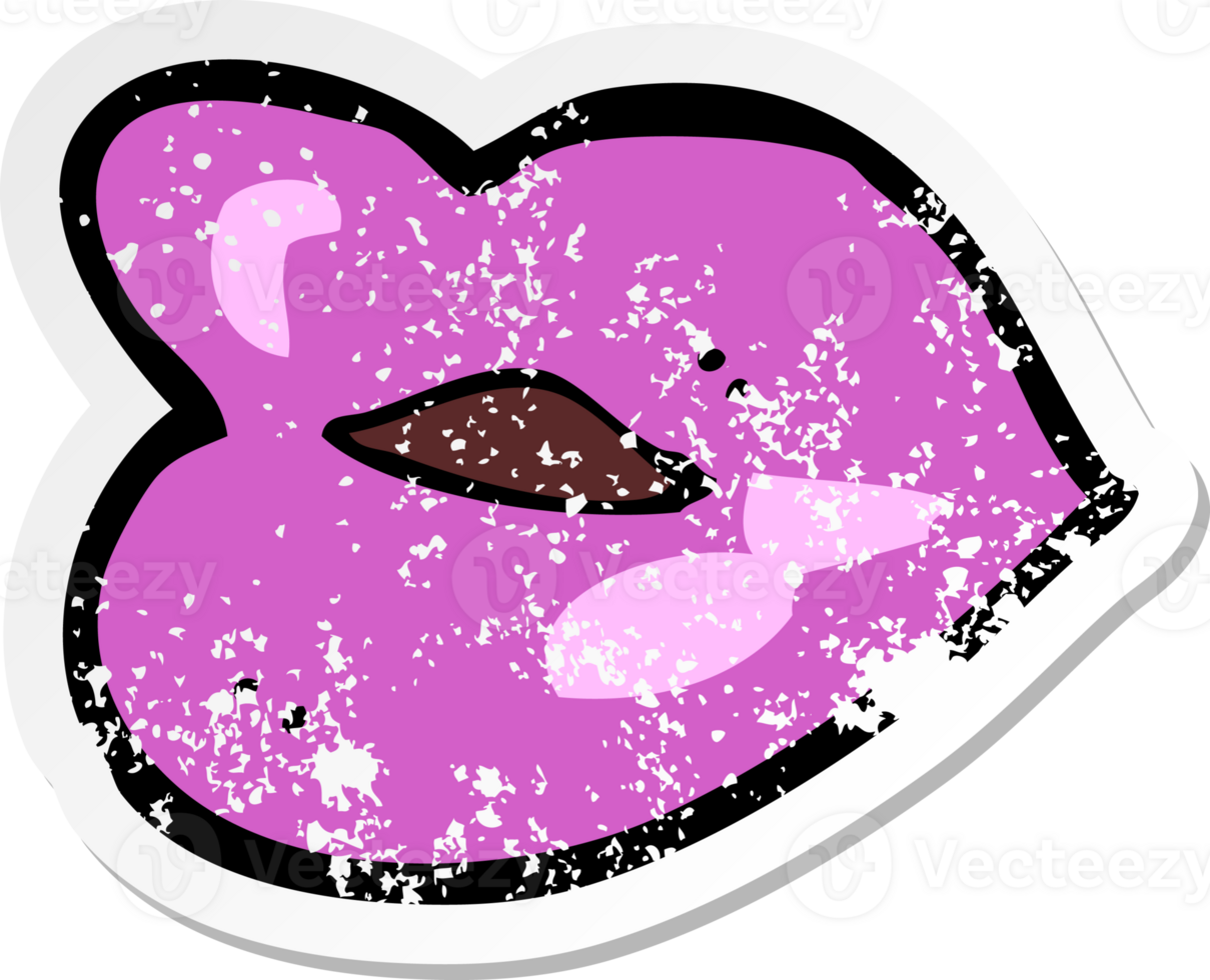 retro distressed sticker of a cartoon lips drawing png