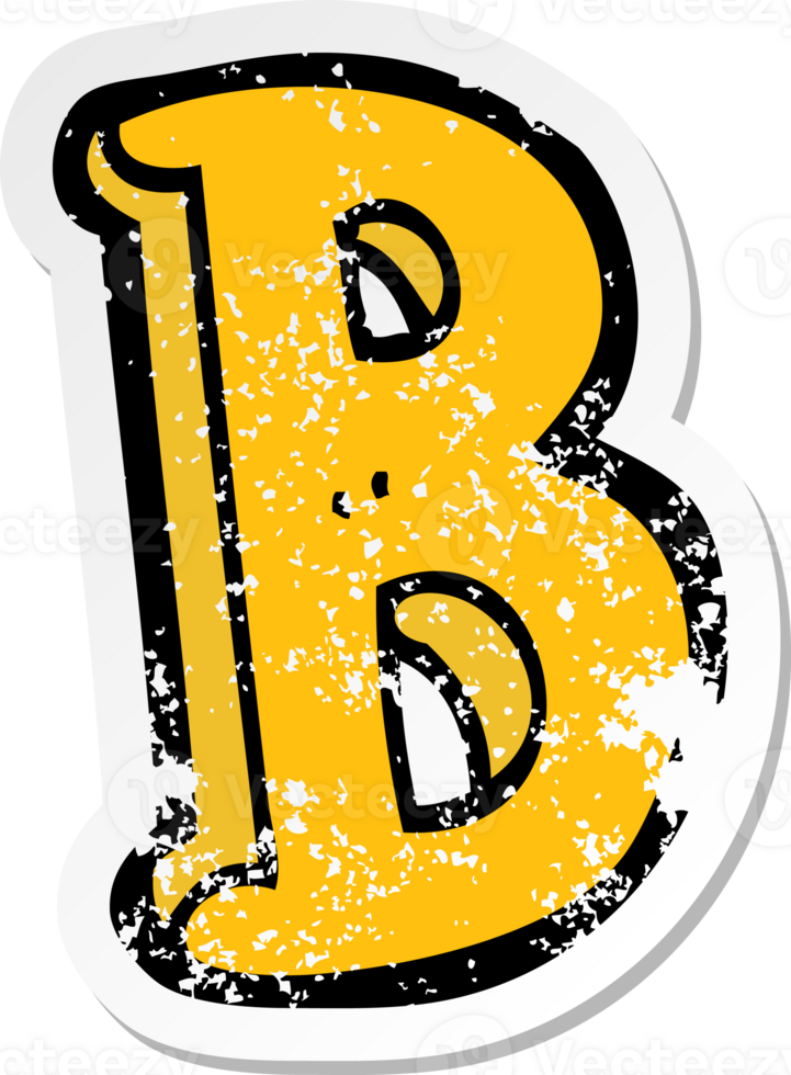 retro distressed sticker of a cartoon letter B drawing png
