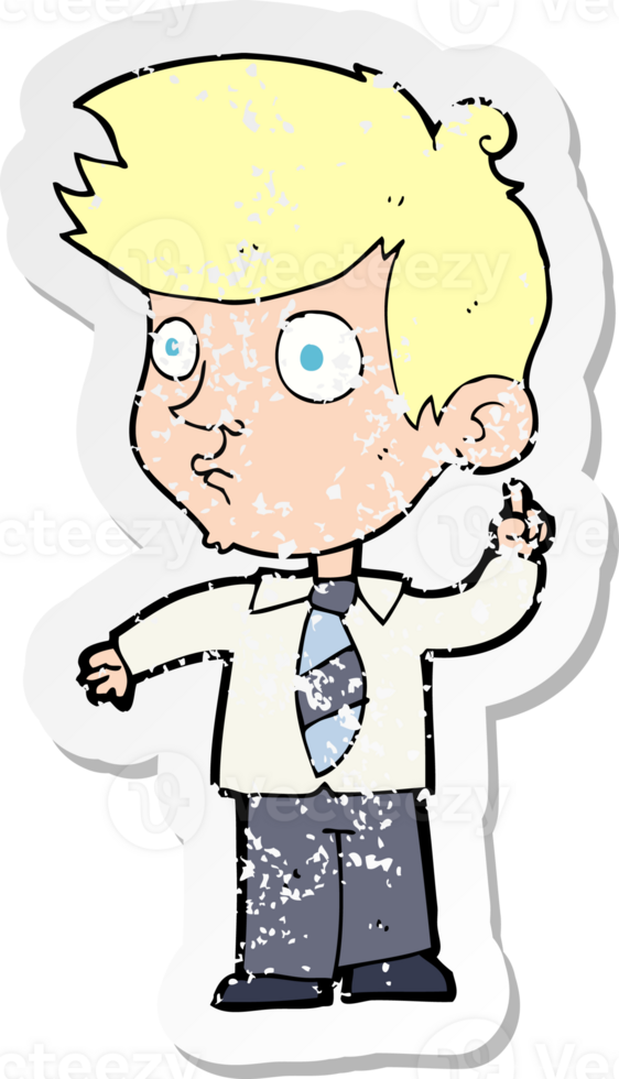 retro distressed sticker of a cartoon boy asking question drawing png