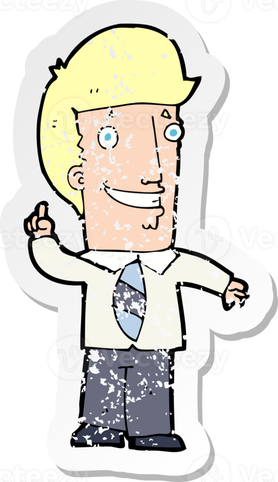 retro distressed sticker of a cartoon office man with idea drawing png