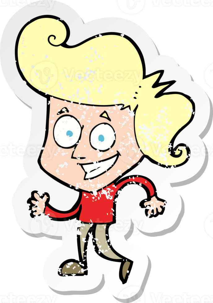 retro distressed sticker of a cartoon grinning man drawing png