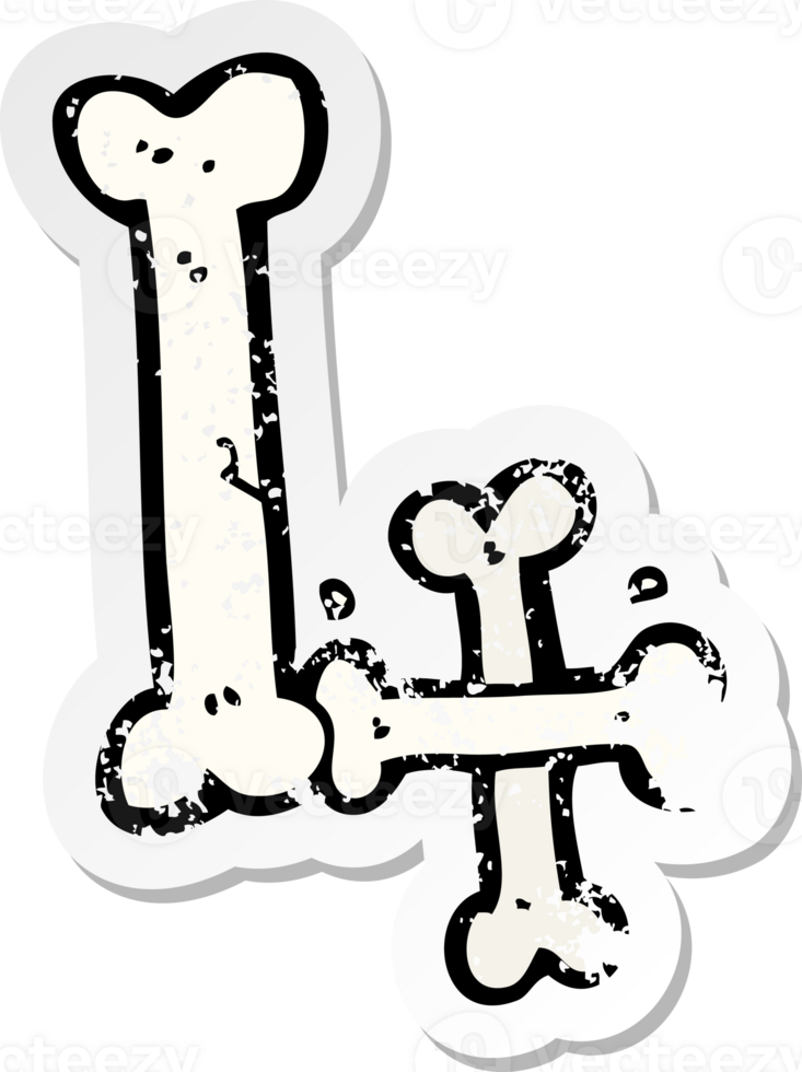 retro distressed sticker of a cartoon halloween bone number drawing png