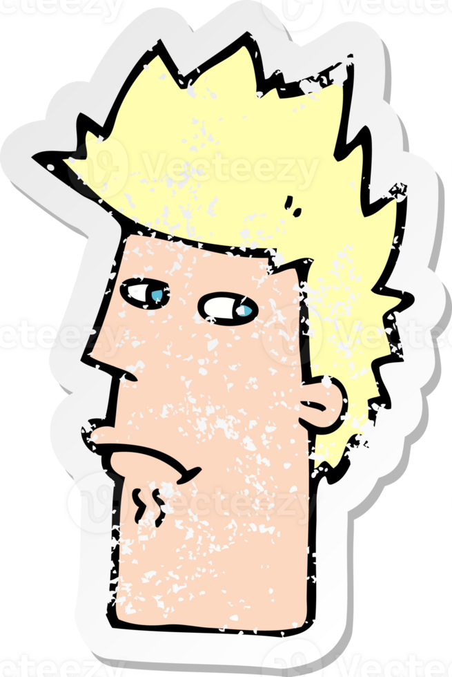 retro distressed sticker of a cartoon nervous expression drawing png