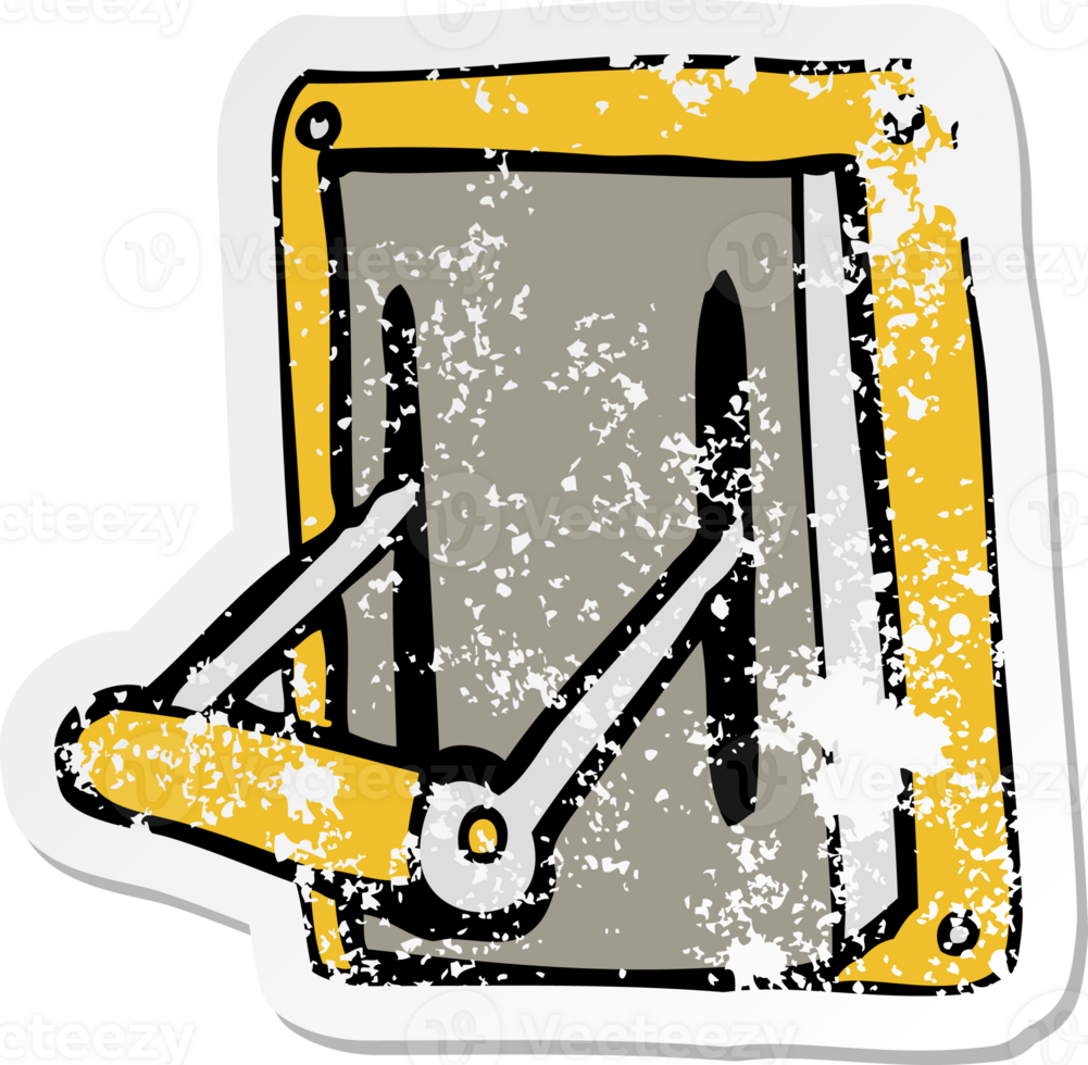 retro distressed sticker of a cartoon industrial machine lever drawing png