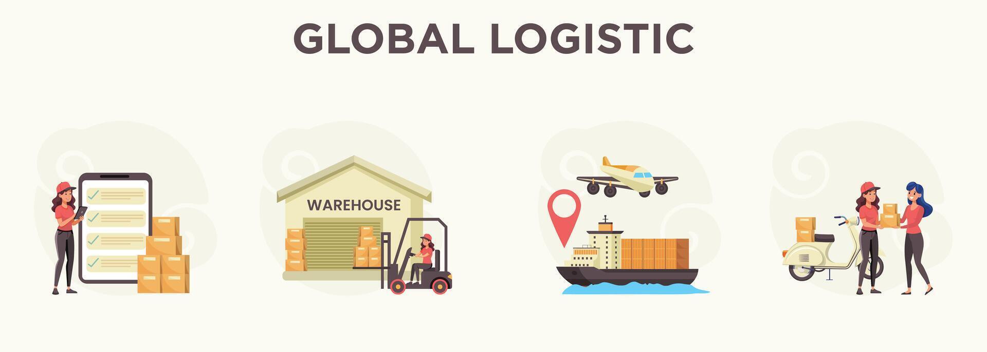Global Logistics Streamlining Worldwide Supply Chains for Efficiency and Growth vector