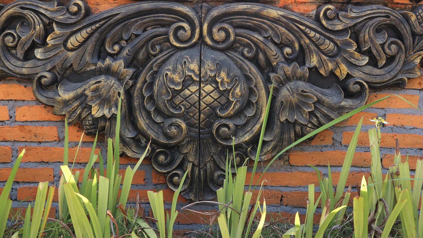 cement carving texture background on garden wall photo