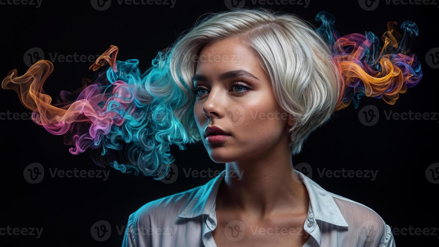 Portrait of a blonde woman on a black background photo