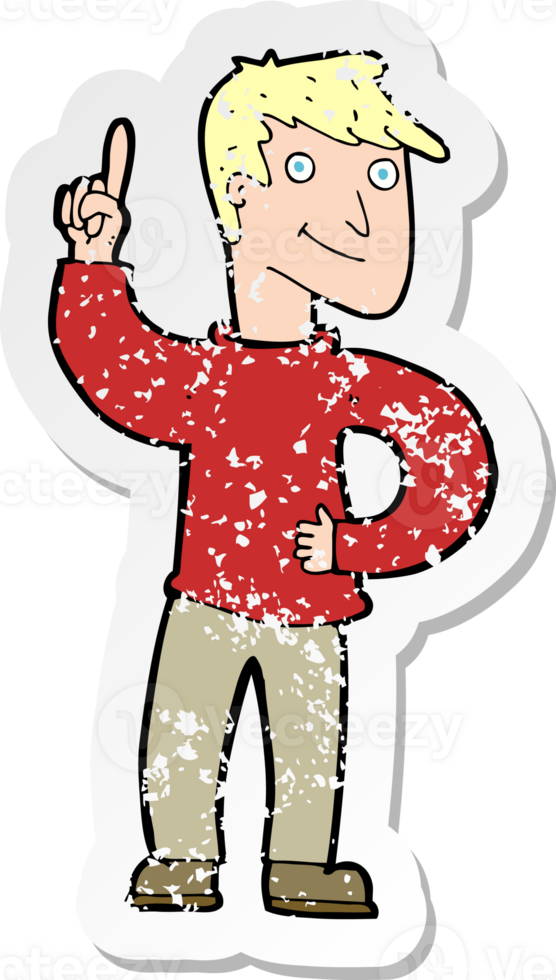 retro distressed sticker of a cartoon man with great idea drawing png
