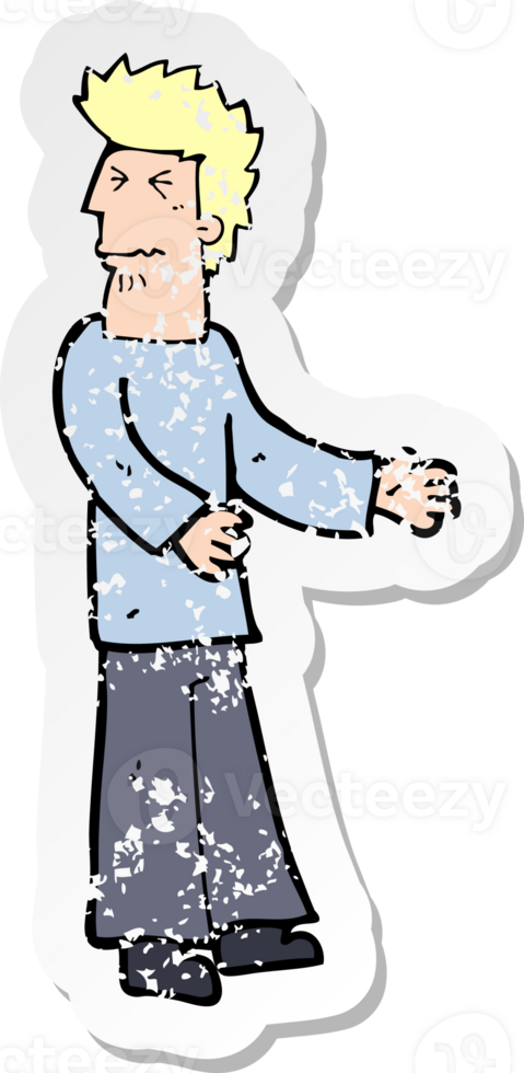 retro distressed sticker of a cartoon disgusted man drawing png