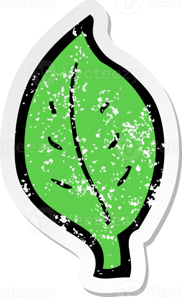 retro distressed sticker of a cartoon leaf drawing png