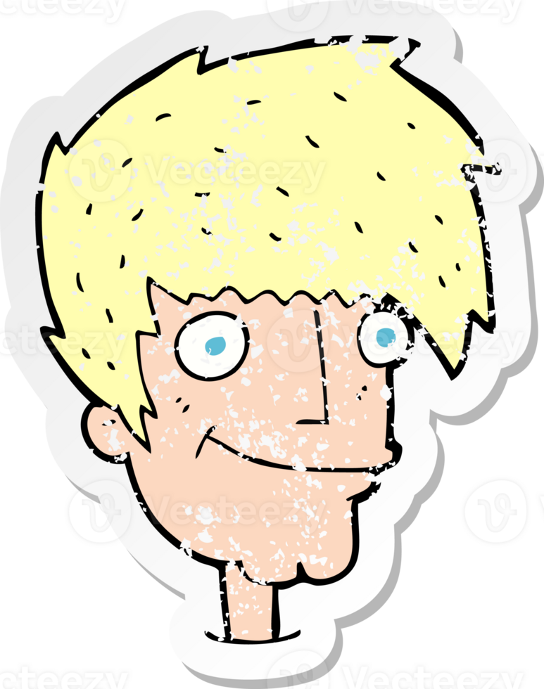 retro distressed sticker of a cartoon smiling man drawing png