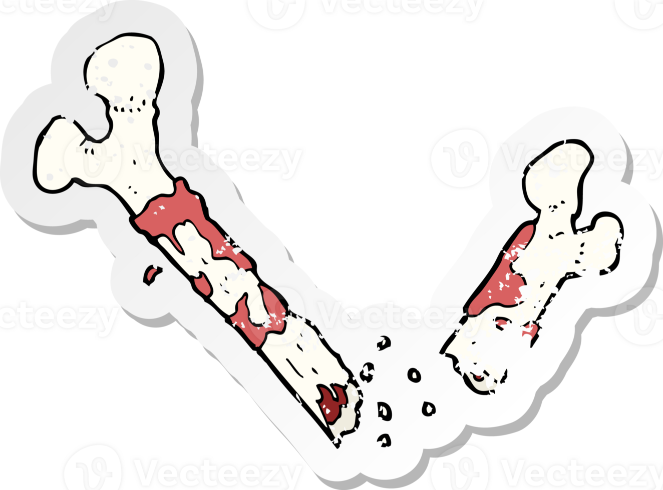 retro distressed sticker of a gross broken bone cartoon drawing png