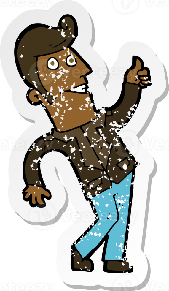 retro distressed sticker of a cartoon man giving thumbs up sign drawing png