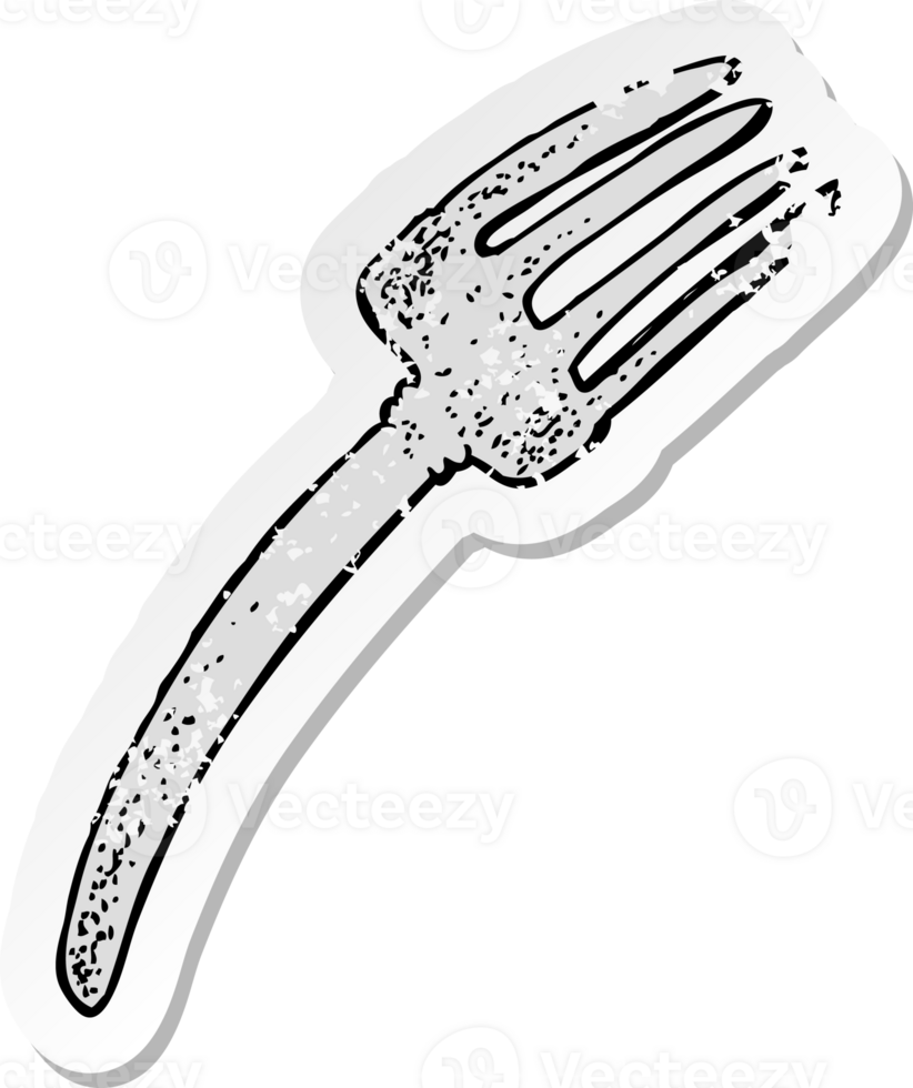 retro distressed sticker of a cartoon fork drawing png
