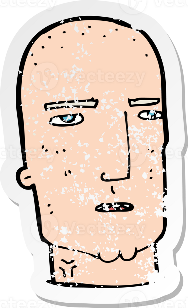 retro distressed sticker of a cartoon bald tough guy drawing png