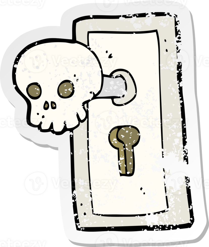 retro distressed sticker of a cartoon spooky door knob drawing png
