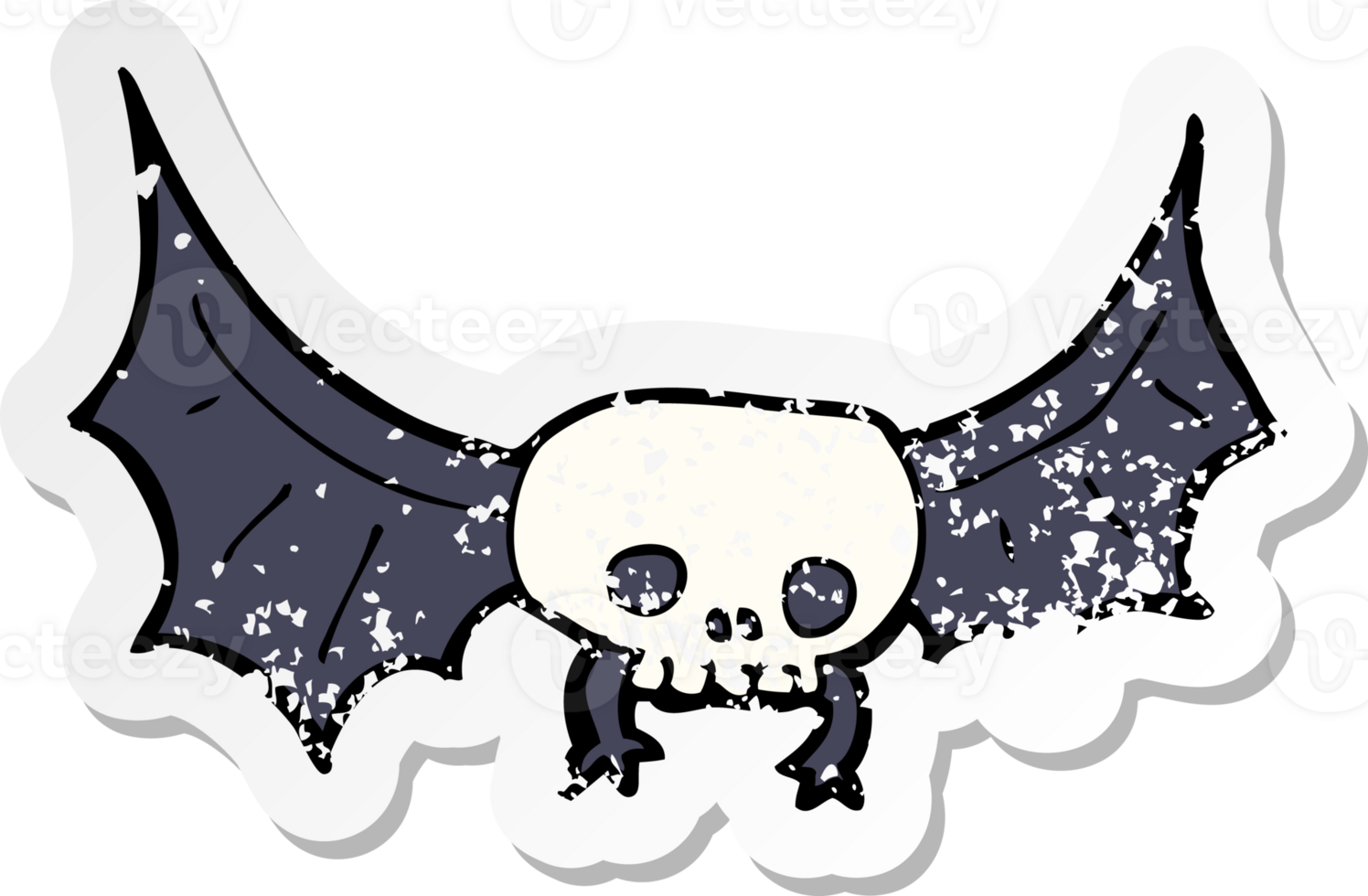 retro distressed sticker of a cartoon spooky skull bat drawing png