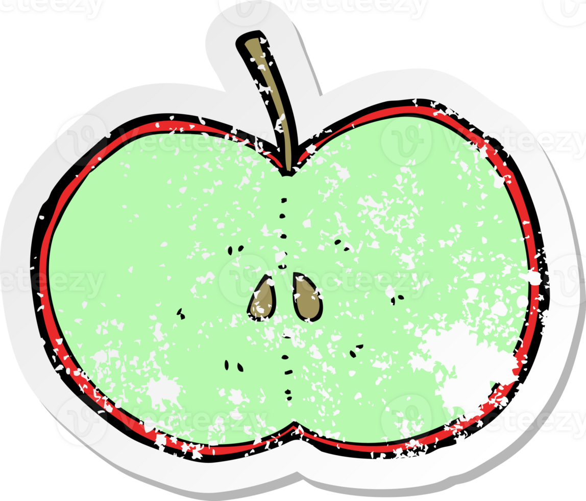 retro distressed sticker of a cartoon sliced apple drawing png