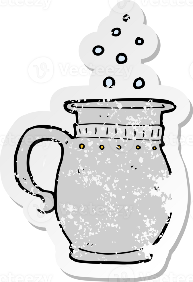 retro distressed sticker of a cartoon beer tankard drawing png