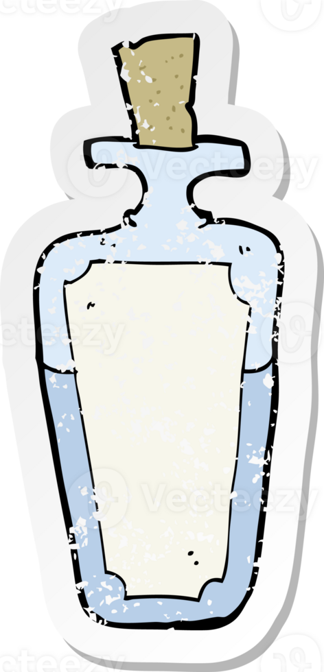 retro distressed sticker of a cartoon potion bottle drawing png