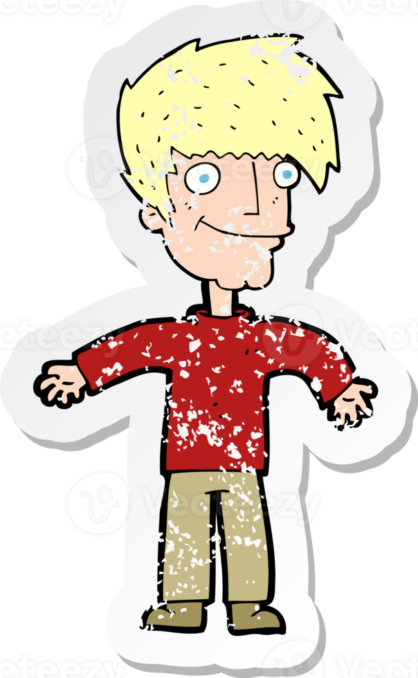 retro distressed sticker of a cartoon happy man drawing png