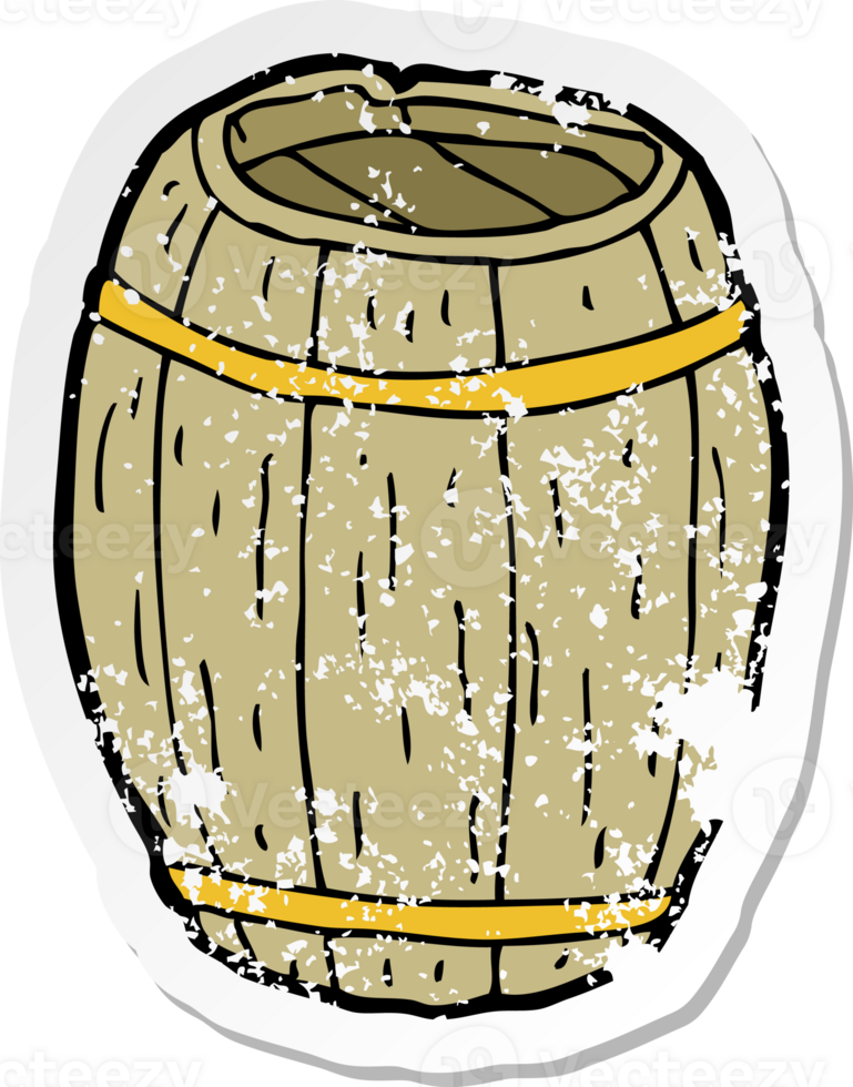 retro distressed sticker of a cartoon wooden barrel drawing png