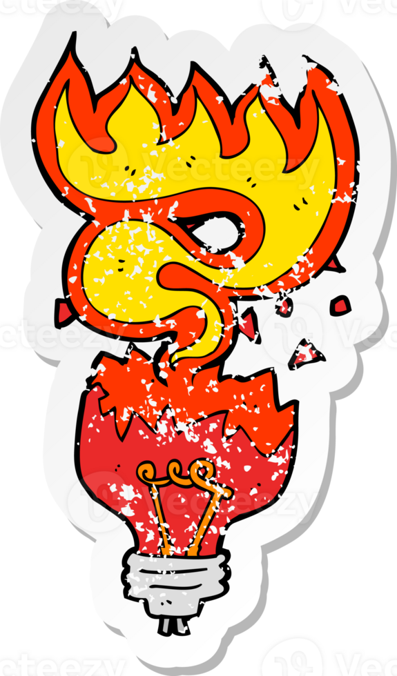 retro distressed sticker of a cartoon red light bulb exploding drawing png