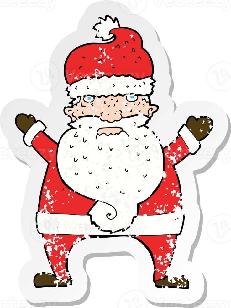 retro distressed sticker of a cartoon ugly santa claus drawing png