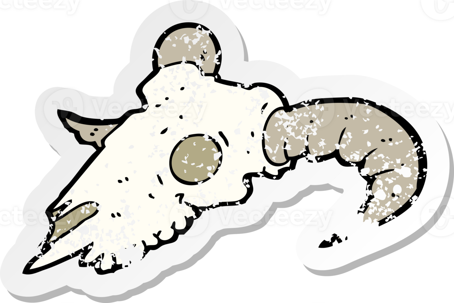 retro distressed sticker of a cartoon ram skull drawing png