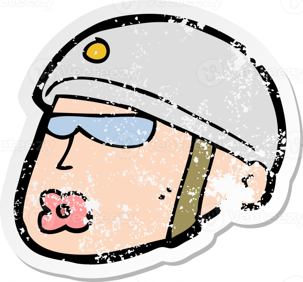 retro distressed sticker of a cartoon policeman head drawing png