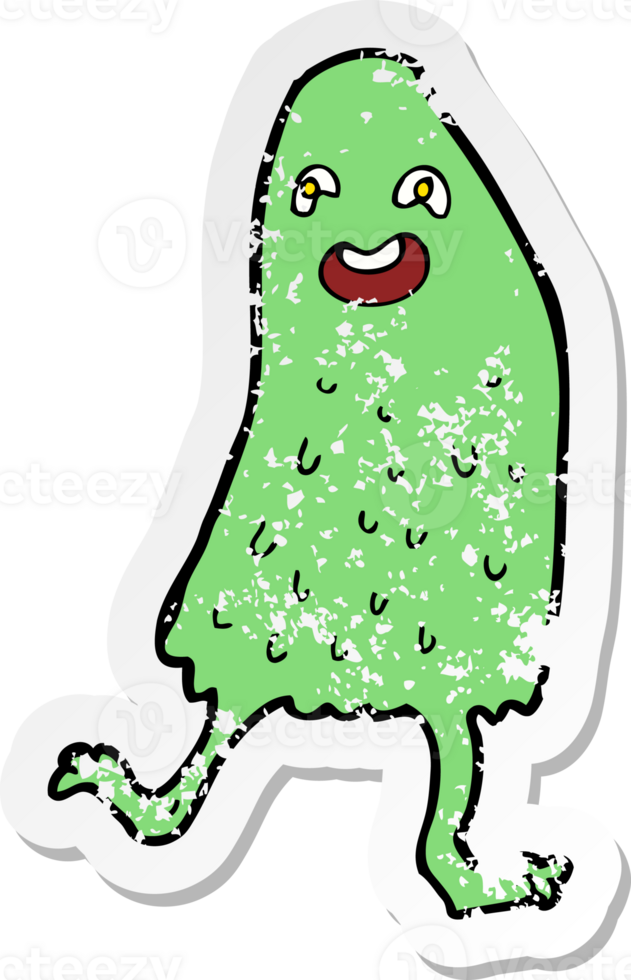 retro distressed sticker of a cartoon funny slime monster drawing png
