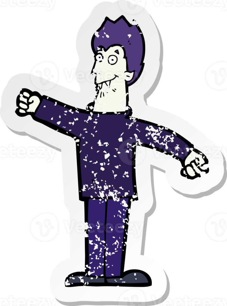 retro distressed sticker of a cartoon happy vampire drawing png
