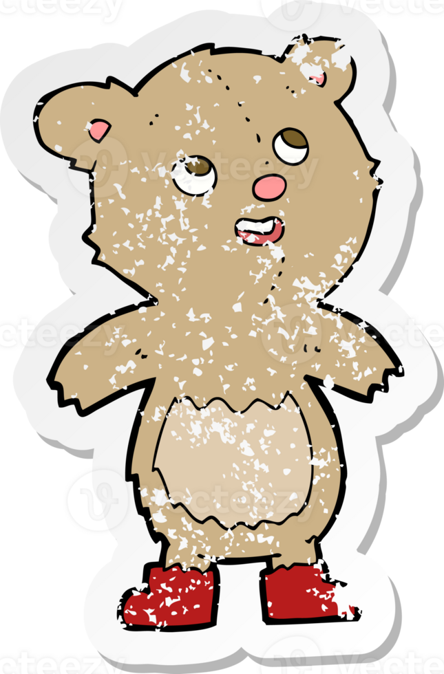 retro distressed sticker of a cartoon teddy bear drawing png