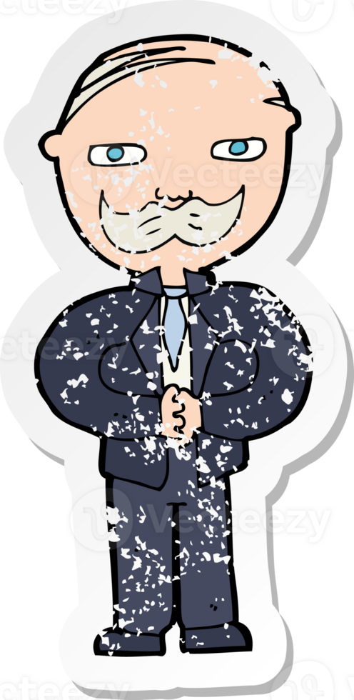 retro distressed sticker of a cartoon old man with mustache drawing png
